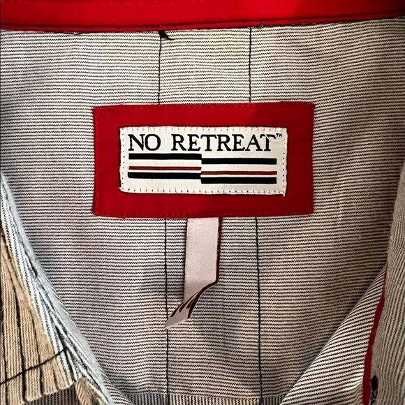 No Retreat Engineer Grey Black Striped Button Up Casual Shirt - Picture 10 of 12